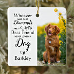 Flickans bästa vän Hund älskare Anpassningsbar 2 P Julgransprydnad Keramik<br><div class="desc">Gratulera till din bästa vän med en anpassningsbar hund som håller bildprydnaden i modern design. Den här hund älskare-fotoprydnaden är perfektens gåva till dig själv, familj eller vänner för en minnesstund eller ett hund-julamprydnad. "Den som sa att diamanter är en flickvän som aldrig älskade en Hund." " Anpassa med dina...</div>