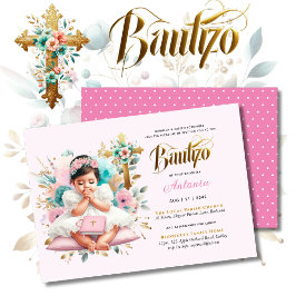 Flickans BAUTIZO Rosa Guld Blommigt Kor Inbjudningar