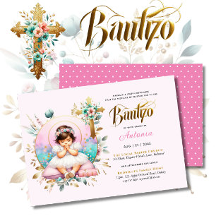 Flickans BAUTIZO Rosa Guld Blommigt Kor Inbjudningar