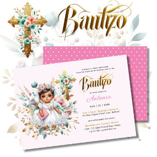 Flickans BAUTIZO Rosa Guld Blommigt Kor Inbjudningar