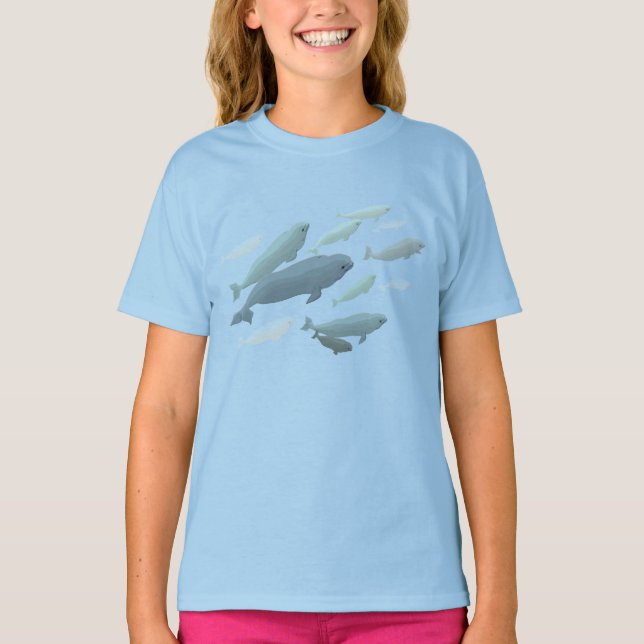 Flickans Beluga Whale T-Shirt Cute Whale Art Shirt (Framsida)