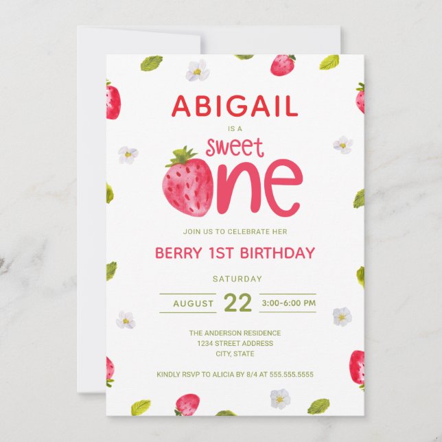 Flickans berry första födelsedag inbjudningar (Framsida)