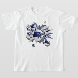 Flickans blå grått-basketstjärnor med monogrammet t shirt