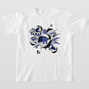Flickans blå svarta basketstjärnor monogrammed t shirt