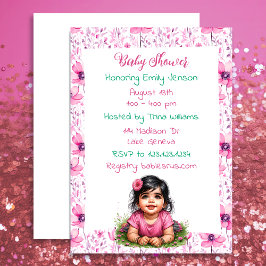 Flickans Blommigt Rosa Baby Shower Inbjudningar