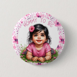Flickans Blommigt Rosa Baby Shower Mamma Knapp