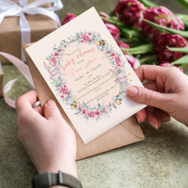 Flickans Blommigt Rosa Cute Bunny Baby Shower Inbjudningar