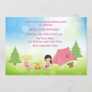 Flickans Camping Birthday Inbjudningar