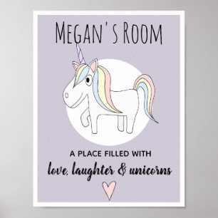 Flickans Cute Doodle Unicorn Namn Nursery Barns Poster