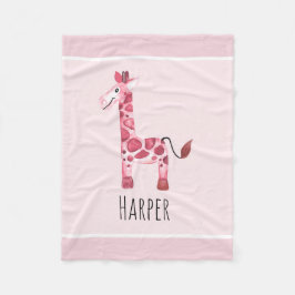 Flickans Cute Rosa Safari Giraffe och Namn Fleecefilt