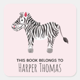 Flickans cute Tillhören i Bok Safari Zebra Namn Fyrkantigt Klistermärke