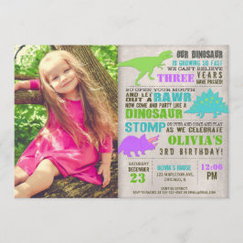 Flickans dinosaur-dino gräver födelsedagsfest foto inbjudningar