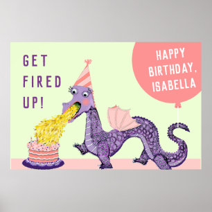 Flickans Dragon Födelsedagsfest inbjudan Poster