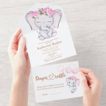 Flickans elefant och blomma alla i en inbjudan