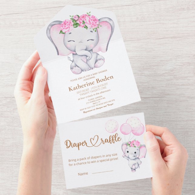 Flickans elefant och blomma alla i en inbjudan (Skapare uppladdad)