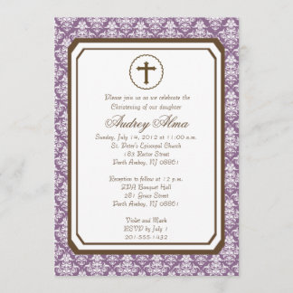 Flickans Elegant Christening-inbjudan - Lila Inbjudningar
