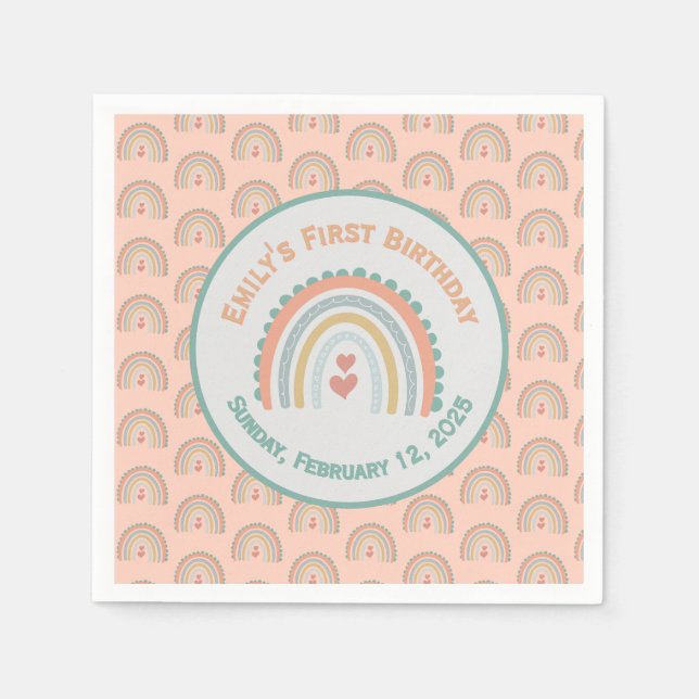 Flickans Elegant och sötad regnbåge - korall Pappersservett (Framsidan)