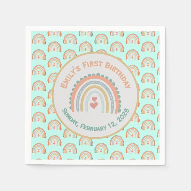 Flickans Elegant & Sweet Rainbow Mint-grönt Pappersservett (Framsidan)