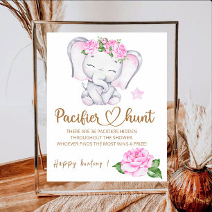 Flickans Elephant & Flower Watercolor babydusch Poster