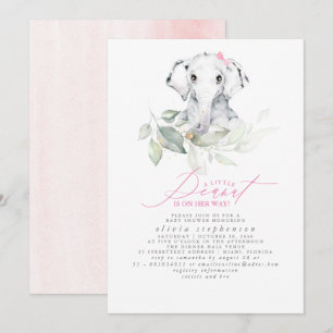 Flickans Elephant Watercolor Greenery Baby Shower Inbjudningar