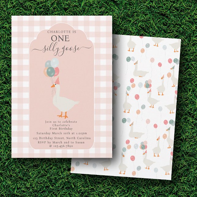 Flickans ena Fånig går på första födelsedag Party Inbjudningar (Girl's One Silly Goose 1st Birthday Party Invitation)