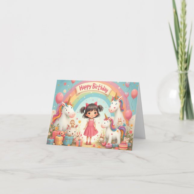 Flickans födelsedag med Unicorns & Rainbow Kort (Framsida)