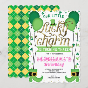 Flickans födelsedag, St patrick's day, Lucky Charm Inbjudningar