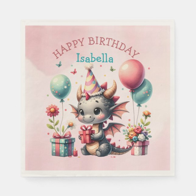 Flickans Födelsedagsfest av draken Pappersservett (Framsidan)