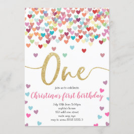 Flickans första födelsedag Hearts Rainbow Shower G Inbjudningar