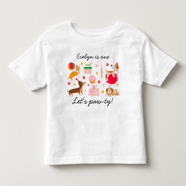 Flickans första födelsedag Låt oss Pawty Cute Part T Shirt (Framsida)