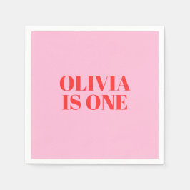 Flickans första födelsedag Rosa och röd modern Pappersservett