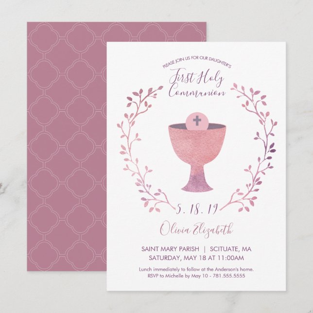 Flickans första Heliga-inbjudningskort Inbjudningar (Fram/baksida)
