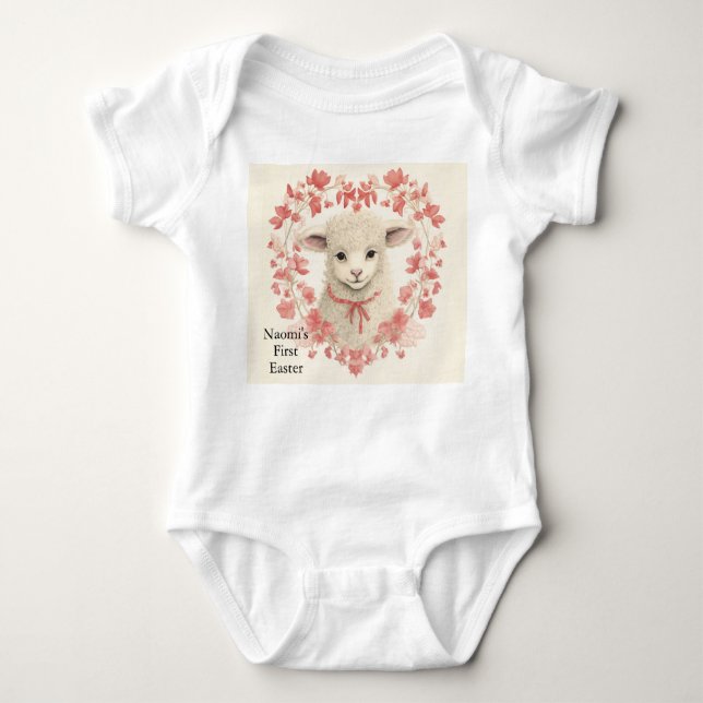 Flickans första Påsk Lägg till Namn Cute Baby Body T Shirt (Framsida)