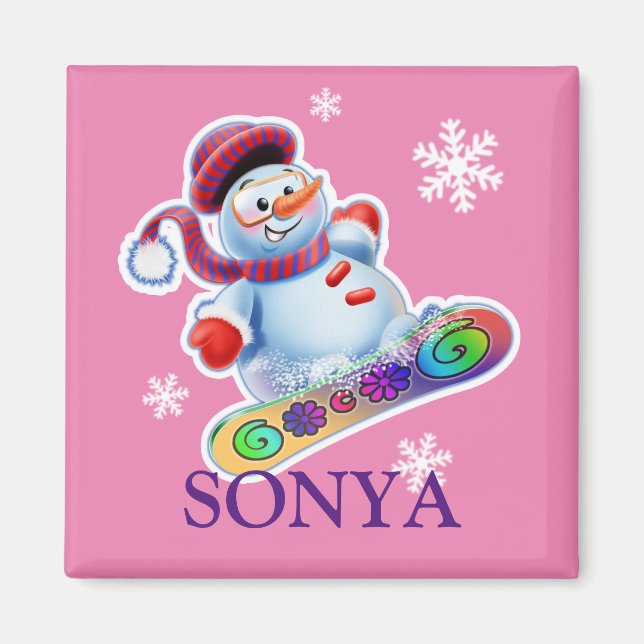 Flickans första Snowboarding snögubbe-kylskåp Magnet (Framsidan)
