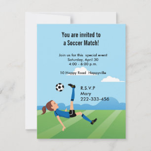 Flickans fotbollsinbjudan med illustration inbjudningar