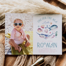 Flickans foto One-der Sea Birthday-inbjudan Inbjudningar