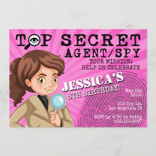 Flickans hemliga Agent Spy Födelsedagsfest inbjuda Inbjudningar