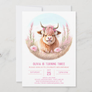Flickans högland Cow Blissful Birthday Inbjudningar