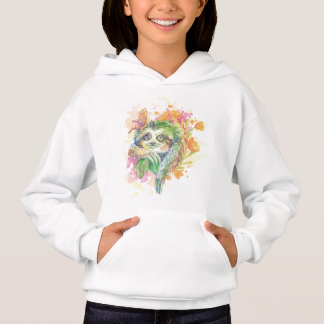 Flickans Hooded Pullover - Sloth T Shirt (Framsida)