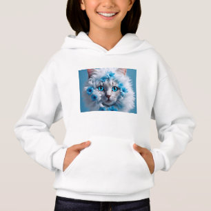 Flickans Hoodie vit med vacker vit katt T Shirt