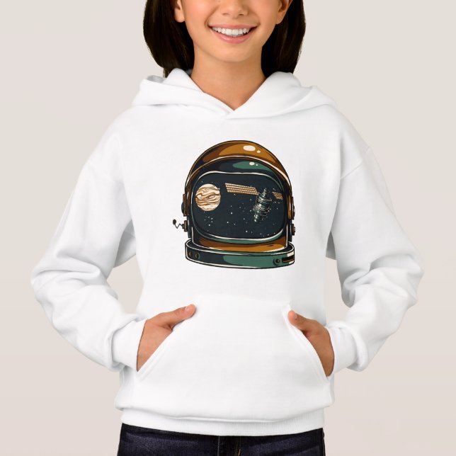 Flickans Huva Pullover - Rymd hjälm T Shirt (Framsida)