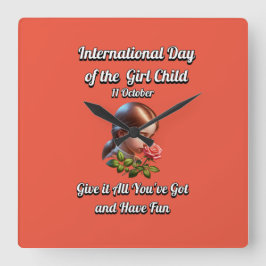 Flickans internationell-dag. Ha Roligt Fyrkantig Klocka