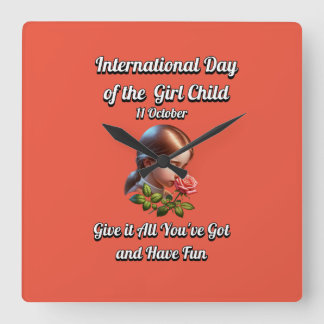 Flickans internationell-dag. Ha Roligt Fyrkantig Klocka