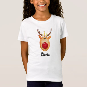 Flickans julprinsessa Rudolph med Namn Tee Shirt