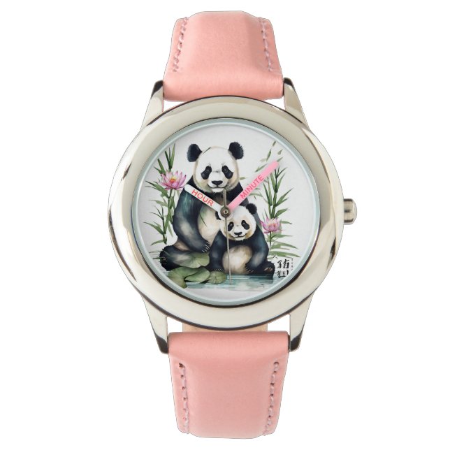 Flickans kinesiska Panda och Unge Wristwatch Armbandsur (Framsida)