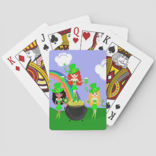 Flickans Leprechaunsar Rainbow och Pot of Guld Casinokort