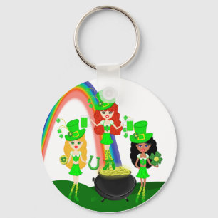 Flickans Leprechaunsar Rainbow och Pot of Guld Nyckelring