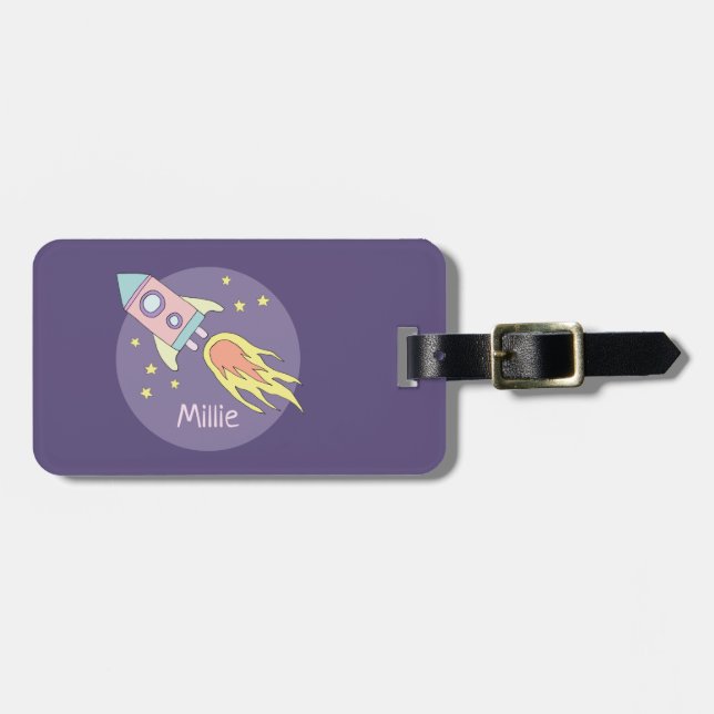 Flickans Lila Galaxy Rocket Frakt Kids Bagagebricka (Horisontell Framsida)