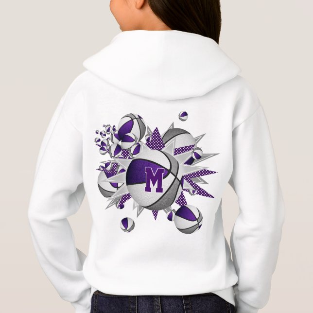 Flickans lila grått-basketskulor och stjärnor t shirt (Baksida)