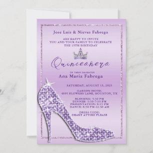 Flickans Lilac Stiletto Quinceañera Födelsedagsfes Inbjudningar